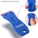 FOSHIO Plastic Razor Blade Scraper Include 2PCS Scraper Tool and 100PCS Blades for Gasket Remover, Labels Decal and Adhesive Remover for Windows and Glass (Blue)
