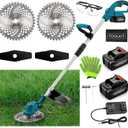 Weed Wacker Brushless Motor, Cordless Brush Cutter with Blade, Electric Weed Eater, 3-in-1 String Trimmer, Grass Cutter, Weed Trimmer, Edger Lawn Tool for Trimming, 2PCS 21V 4.0Ah Batteries