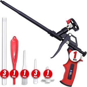Mega Professional Expanding Foam Spray Gun (1 Insulation Gun + 9 Extenders) PU Insulating Applicator Heavy Duty Metal Body Dispensing Foam Gun Suitable for Caulking, Filling, Sealing