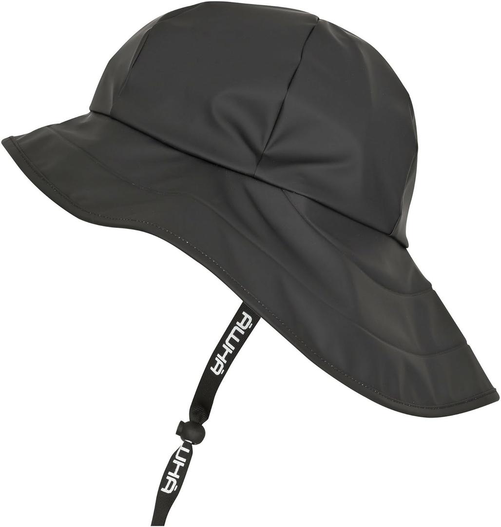 AWHA Souwester, Rain Hat - Waterproof Cap with Wide Brim and Earflaps (One Size, Black)