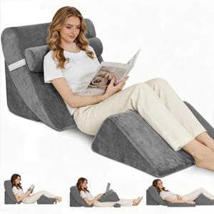 4PCS Orthopedic Bed Wedge Pillow Set for Post Surgery&Pain Relief,Adjustable Wedge Pillow for Back,Acid Reflux,Sitting up in Bed,Recovery,Snoring,Body Pillow for Sleeping (Gray)