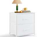 Nightstand, Small 2 Drawer Dresser End Table Bedside Furniture, Wooden Top Fabric Bins for Bedroom, Closet, Entryway, Dorm, 11.8" D x 18" W x 20", White
