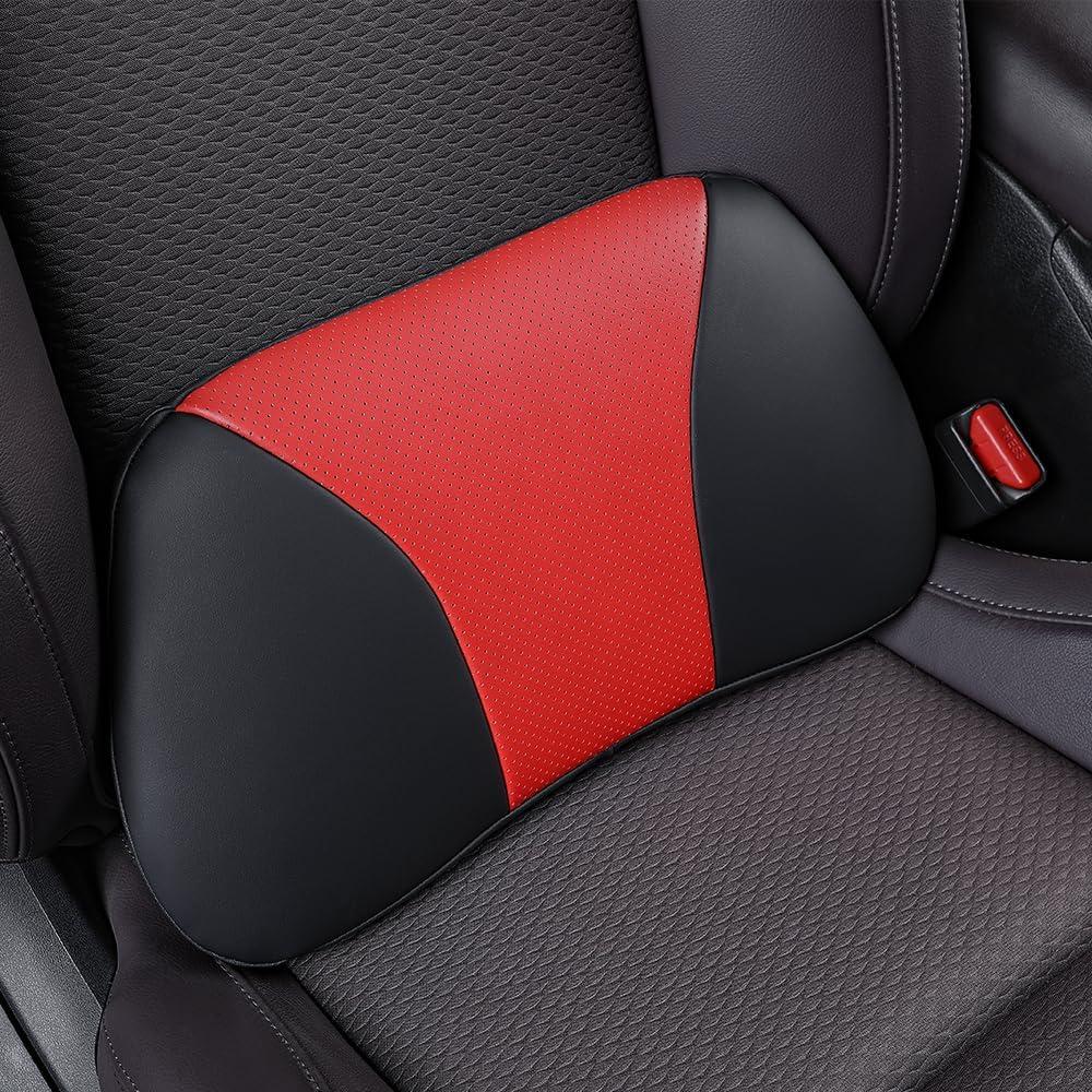 1p Memory Foam Lumbar Support Pillow for car Lower Back Pain Relief - Back Cushion for Driving, Chair Support for Car-Office ChairBlack&Red