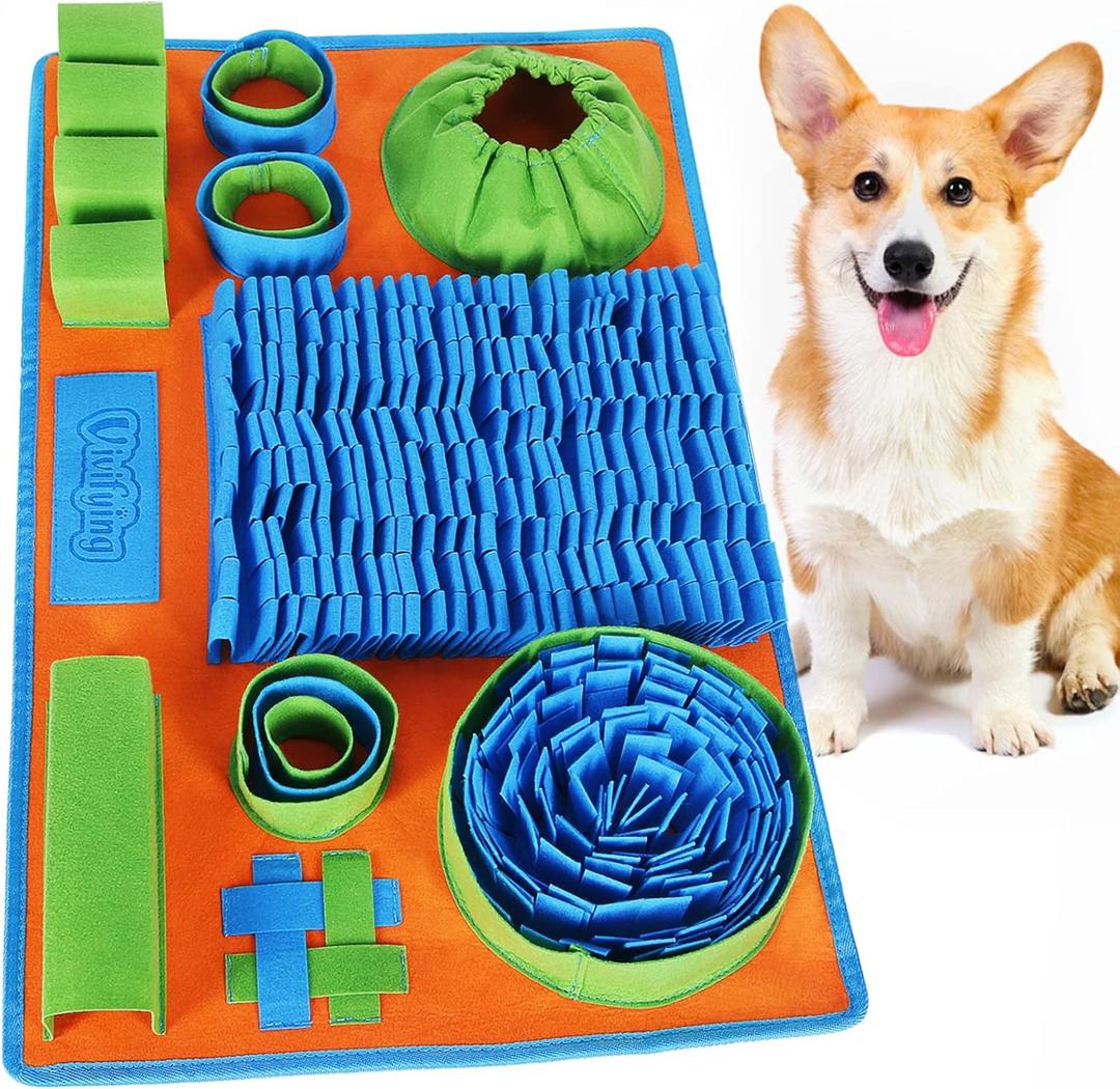 Vivifying Snuffle Mat for Dogs, Interactive Dog Puzzle Toy for Boredom and Mental Stimulation, Enrichment Feeding Game Sniff Mat Helps Slow Eating and Keep Busy (Blue Green Orange)
