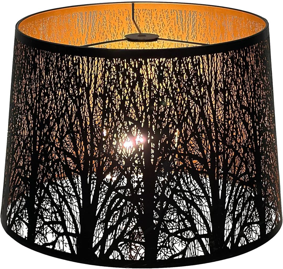Large Lamp Shade for Table Lamp and Floor Light, 12x14x10 inch Large Lamp with Pattern of Trees, Black Metal Etching Process Spider