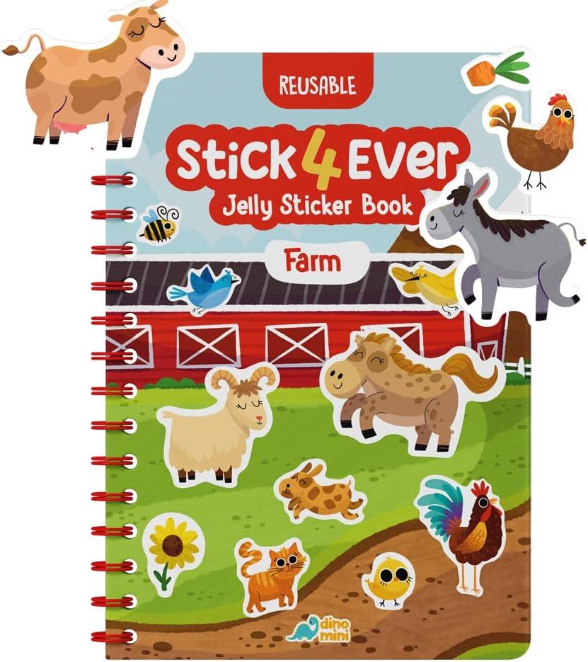 Stick4Ever Jelly Sticker Book - for Kids - Waterproof, Easy to Clean Reusable Sticker Book for Toddlers- Reusable Road Trip Activities for Kids - Stocking Stuffers for Toddlers (Farm)