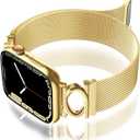 2 x Magnetic Mesh Metal Band Compatible with Apple Watch 10, Dressy C Shaped Buckle Milanese Bracelet Stainless Steel Adjustable Strap Replacement for Apple Ultra Series 9/8/7/6/5/4/3/2/1/SE Women Men