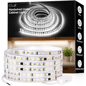 96inch Hardwired Under Cabinet Lighting for Kitchen, 6000K White Wired Undercounter Waterproof Led Strip Lights, Luces para Cocina Bajo Gabinete Under Shelf Lights