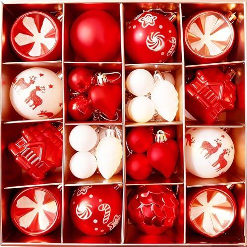 Trytuny Christmas Ball Ornaments, 40pcs Hanging Ornaments for Christmas Tree Xmas Hanging Ornaments Decoration Indoor Holiday Tree Decorations (Red)