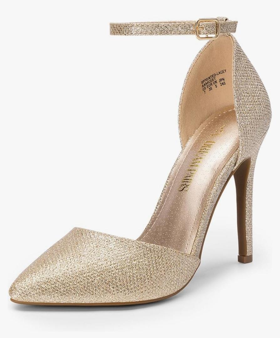 DREAM PAIRS Women's Oppointed-Lacey Pointed Toe Ankle Strap High Heel Stiletto Pumps Wedding Dress Shoes 5.5, Gold/ Glitter  DREAM PAIRS Women's Oppointed-Lacey Pointed Toe Ankle Strap High Heel Stiletto Pumps Wedding Dress Shoes 5.5, Gold/ Glitter