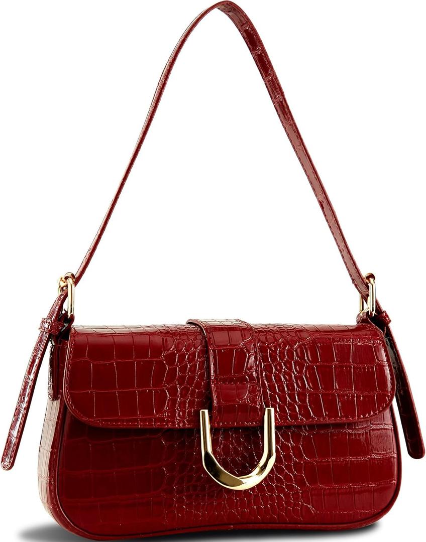 Shoulder Bag for Women Cute Chic Hobo Purses and Handbags Retro Clutch Underarm Purse with 2 Removable Strap (Crocodile Pattern Red)