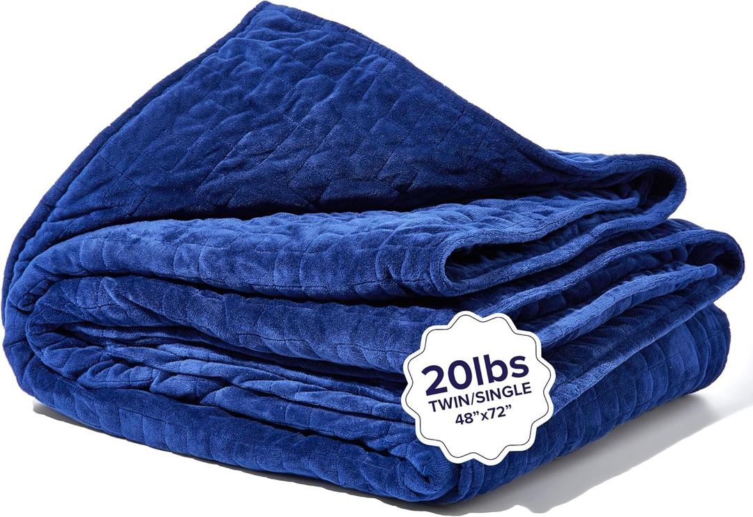 Gravity Weighted Blankets for Adults, 20lbs Navy (48" x 72", Twin/Single) - Heavy Comfort Cotton Blanket with Glass Beads - Utra-Soft Premium Breathable Microfiber Duvet Cover - Machine Washable