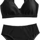 Tween Teen Girls Two Piece Bikini Swimsuit | Not See-Through Removable Chest Pads | Cute Bathing Suit Ages 6-17 (Black, XXL)