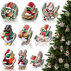 Chunful 36 Pcs Funny Mallard Duck Christmas Ornament Wooden Mallard Duck with Santa Hat Ornament Christmas Tree Hanging Wildlife Decor for Bird Lovers Gift Holiday Xmas Tree Decor