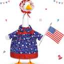 4th of July Goose Outfit Set for 23'' Plastic Lawn Porch Goose Statue Clothes Patriotic Skirt with Flag Independence Day Costume for 4th of July Outdoor Patio Yard Lawn(Red Cap)
