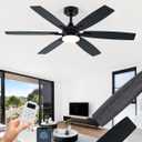 Coolwind 52" Ceiling Fan with Light, Black 6 Double-Side Blades and App/Display Remote Control, 6 Speed Reversible DC Motor, 3CCT Dimmable Led Flush Mount Ceiling Fan for Bedroom Indoor/Outdoor Use