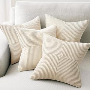 Beige Throw Pillow Covers Set of 4,Boho Pillow Covers Soft and Cozy Velvet Double-Sided Designs,Mix and Match for Couch Boho Farmhouse Fall Home Decor 18x18 Inch