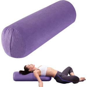 MABOZOO Round Yoga Pillow, Cylindrical Yoga Bolster Pillow with Washable Cover, Meditation Cushion Body Cushion for Practice, Restorative, Meditation (Purple)