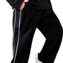 OYOANGLE Toddler Boy's Elastic Waist Sweatpants Side Striped Track Pants with Pockets (5T, Black)
