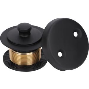 PRIMSOPH Lift Turn Tub Drain Trim Kit with Two Hole Overflow Faceplate Conversion Kit Assembly Universal Fine Coarse Thread Replacement Matte Black