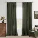 Dark Olive Linen Curtains 90 Inches Long for Living Room Pinch Pleat Drapes with Hooks Rings Back Tab Farmhouse Pinch Pleated Rifle Green Forest Curtain 90 Inch Length for Bedroom Dining