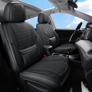 Leather Car Seat Covers,Car Seat Covers Full Set,Automotive Seat Covers 5 Seats,Fit for Most Cars SUV and Most Sedans Hatchbacks Crossovers,Breathable Waterproof Full Wrapping Edge Seat Covers (Black)