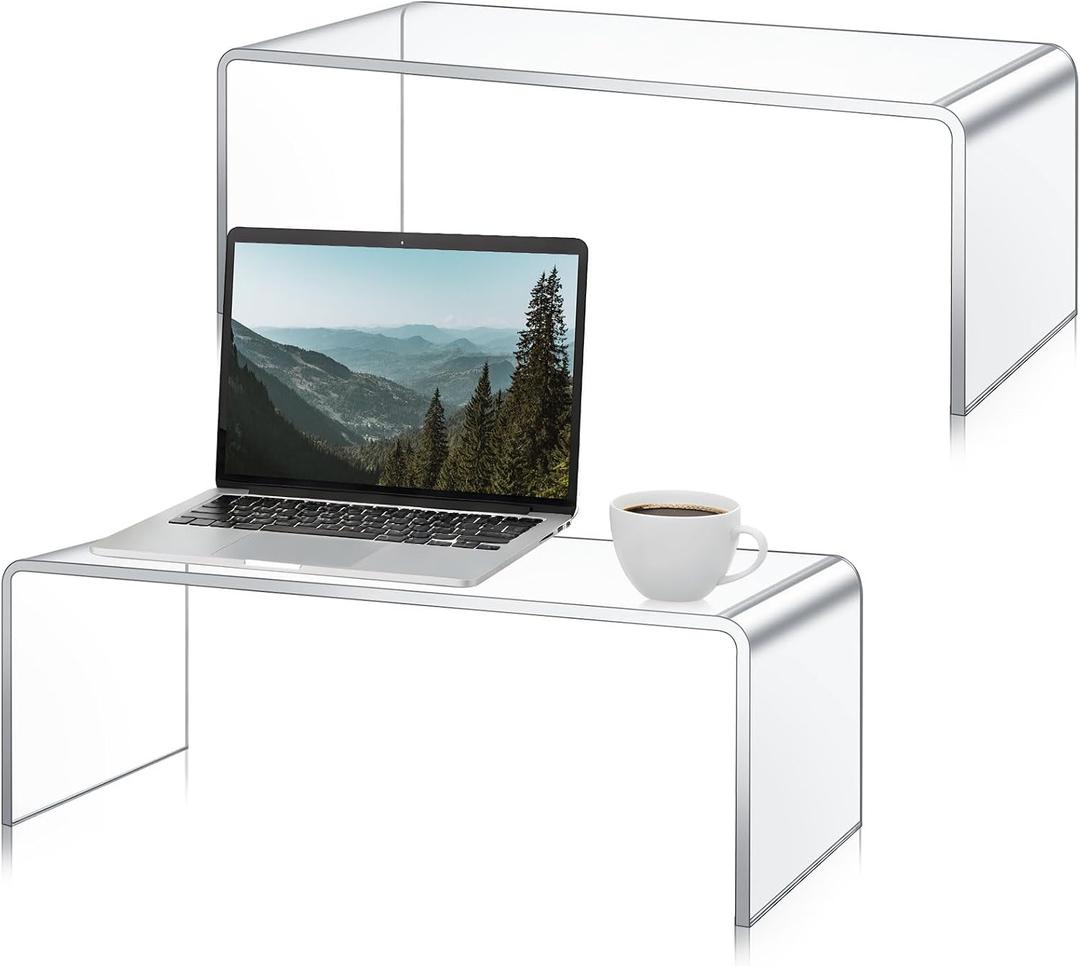 RattanView 2 Pcs 18 Inch Large Acrylic Risers Display Stands 8 mm Thick Acrylic Shelf Riser Showcase for Monitors Large Scale Figurines Trophy Shoe Stores Commercial Use (Clear)