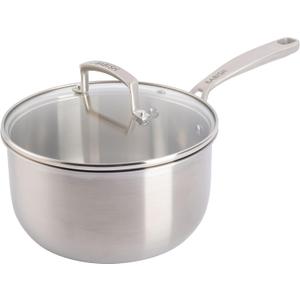 Babish Stainless Steel Saucepan 3.5 Quart Triply Professional Grade Cookware Durable Even Heat Distribution Sauce Pan with Handle for Cooking Boiling Sauces Soups and Everyday Kitchen Use