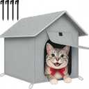 Loyareal Outdoor Cat House with Cozy Cushion, Waterproof Insulated Cat Houses for Outdoor Cats, Shelter for Feral Pet Outside, Design for All Weather, Light Grey