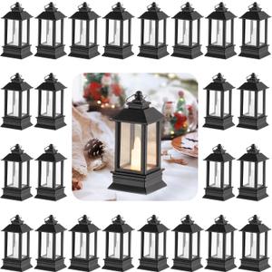 Black Lanterns Decorative Indoor: 24 Pcs Mini Lanterns for Wedding Table Centerpieces Battery Powered Small Led Lights for Party Bulk