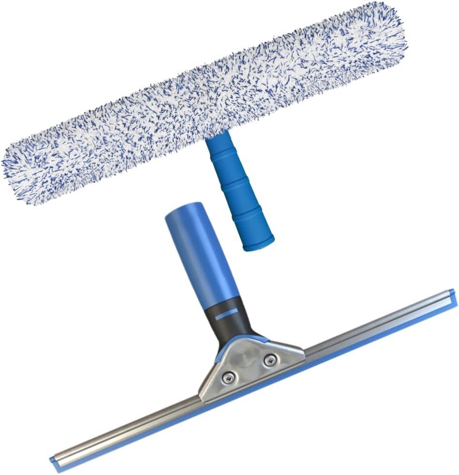 Squeegee & Window Washer Combo - Professional Grade Cleaning Tool for Sparkling Windows, Glass, and Surfaces - Ergonomic Design for Effortless Cleaning