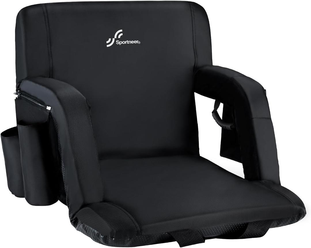Sportneer Stadium Seats for Bleachers, Bleacher Chairs with Back and Cushion Bleacher Seats with Back Support Padded Stadium Chair with Armrests 6 Reclining Positions for Sport Events Camping Beaches