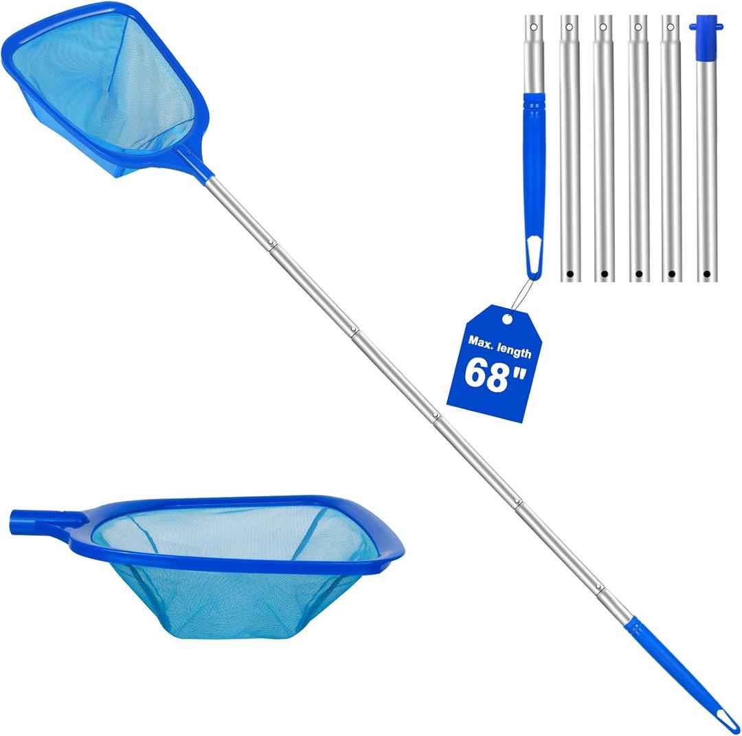 Hot Tub Pool Skimmer Net, Length 31.7'' to 5.7 FT Pool Net With Aluminum Pole (6-section) for Above Inground Pool, Fine Mesh Pool Net Skimmer for Hot Tubs/Spas/fountain/Pond Pool Nets for Cleaning