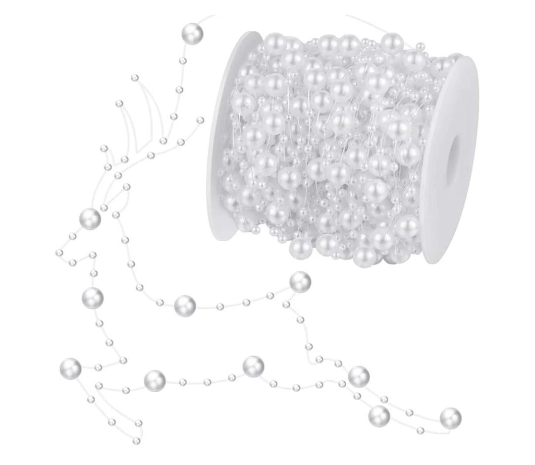 99 Feet Christmas Tree Pearls Beads Garland Chain Plastic Roll for DIY Wedding Decoration (White)