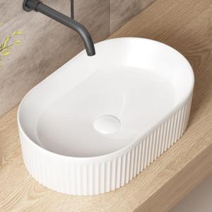 Oval Bathroom Sink Above Counter, OCEALAGOON 19 x 12 White Porcelain Vessel Sink, Modern Vanity Bowl Sink, Art Ceramic Wash Basin