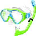 Gintenco Kids Snorkel Set, Diving Mask for Children as Unisex Kids Swimming Goggles, Anti-Fog Diving Mask and Dry Top Snorkel Combo Set for Junior and Youth (Green/Blue)