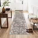 Abstract Washable Runner Rug 2x6, Brown Non-Slip Hallway Rug, Woven Non-Shedding Thin Runners for Entryway, Kitchen, Laundry Room - Deep Brown (Stain-Resistant Version, 2x6ft)