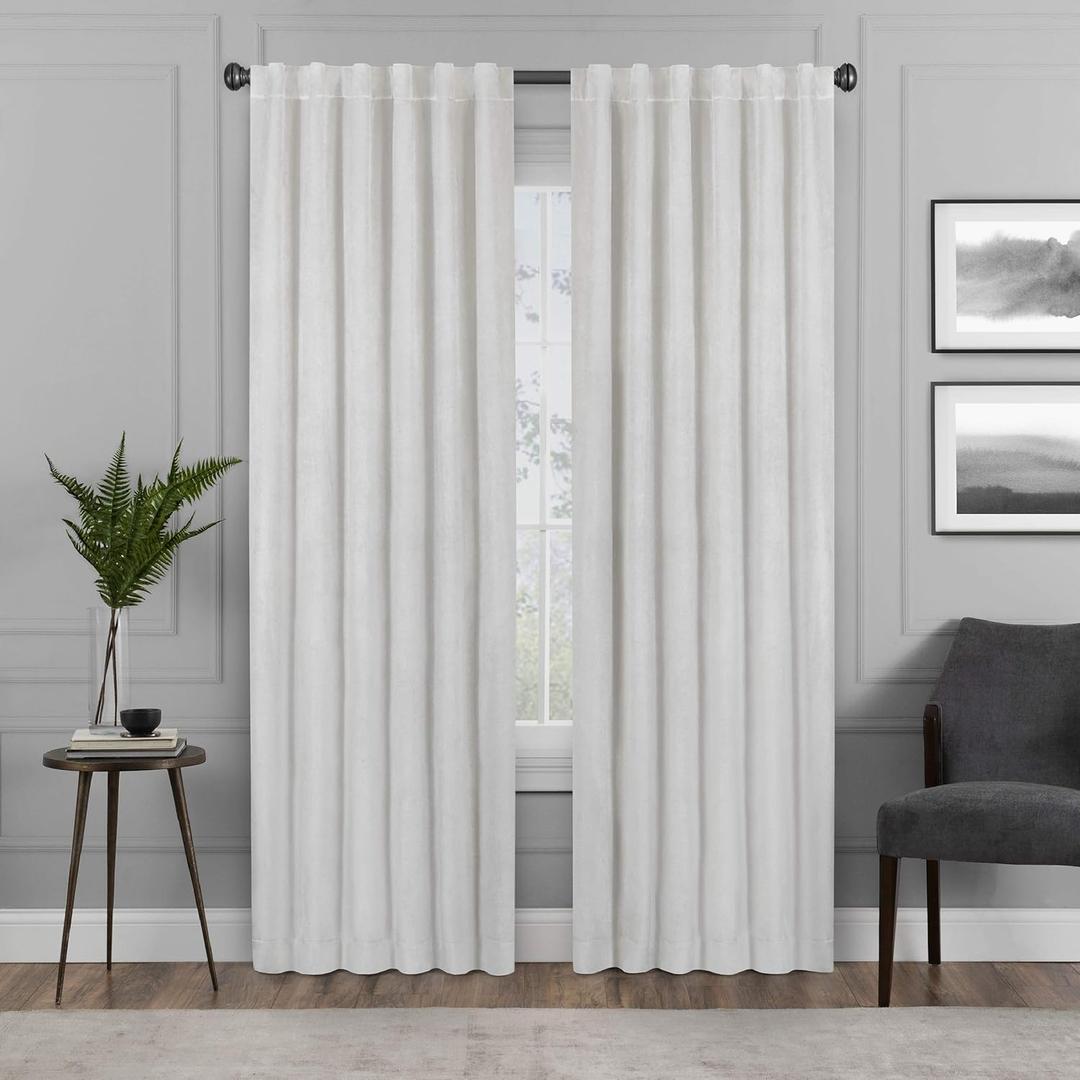 Eclipse Absolute Zero Harper Velvet Blackout Thermal Insulated Rod Pocket Curtains for Bedroom, Single Panel, 50" x 108", Snow