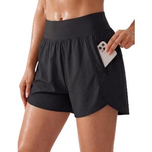 BMJL Womens Athletic Shorts 5" High Waisted Light Weight Workout Running Gym Activewear with 2 Zipper Pockets Quick Dry (Medium)