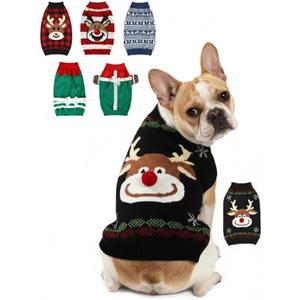 Dog Christmas Sweater, Soft Warm Pet Clothes Coat for Small Medium Large Dogs and Cats Boy Girl, Fall Cozy Holiday Turtleneck Knitting Collar Pullover Pup Outfit Costume for Thanksgiving New Year (Black Deer)