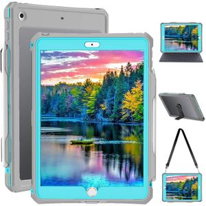 for Waterproof iPad 10.2 Case, Waterproof iPad 9th /8th/7th Generation Case Built-in Screen Protector, Full Body Shockproof Protection Case with Strap for iPad 10.2 inches 2021/2020/2019