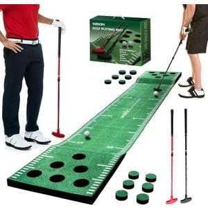 Wekin Golf Pong Game Set,Indoor Putting GreenTurf Mat with 2 Adjustable Putters, 2 Balls,16 Hole Covers, Golf Training Mat for Backyard,Office,Game Room &House Parties