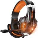 BENGOO G9000 Stereo Gaming Headset for PS4, PC, Xbox One Controller, Noise Cancelling Over Ear Headphones with Mic, LED Light, Bass Surround, Soft Memory Earmuffs (Orange)