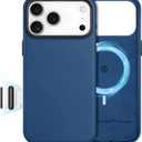 SHIELDON Leather Case for iPhone 17 Pro Max 6.9" 2025, [Camera Button Updated], Compatible with Magsafe, Slim Fit, Wireless Charging Magnetic, Shockproof, Metal Buttons, Camera Bump Frame - Royal Blue