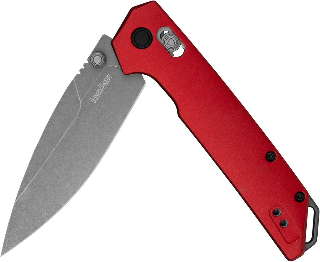 Kershaw Iridium Pocket Knife, Red Design, 3.4 Inch Steel Spear Point Blade, EDC with Thumb Stud Opening, Reversible Deep Carry, DuraLock, Everyday Carry Pocket Knife for Men and Women