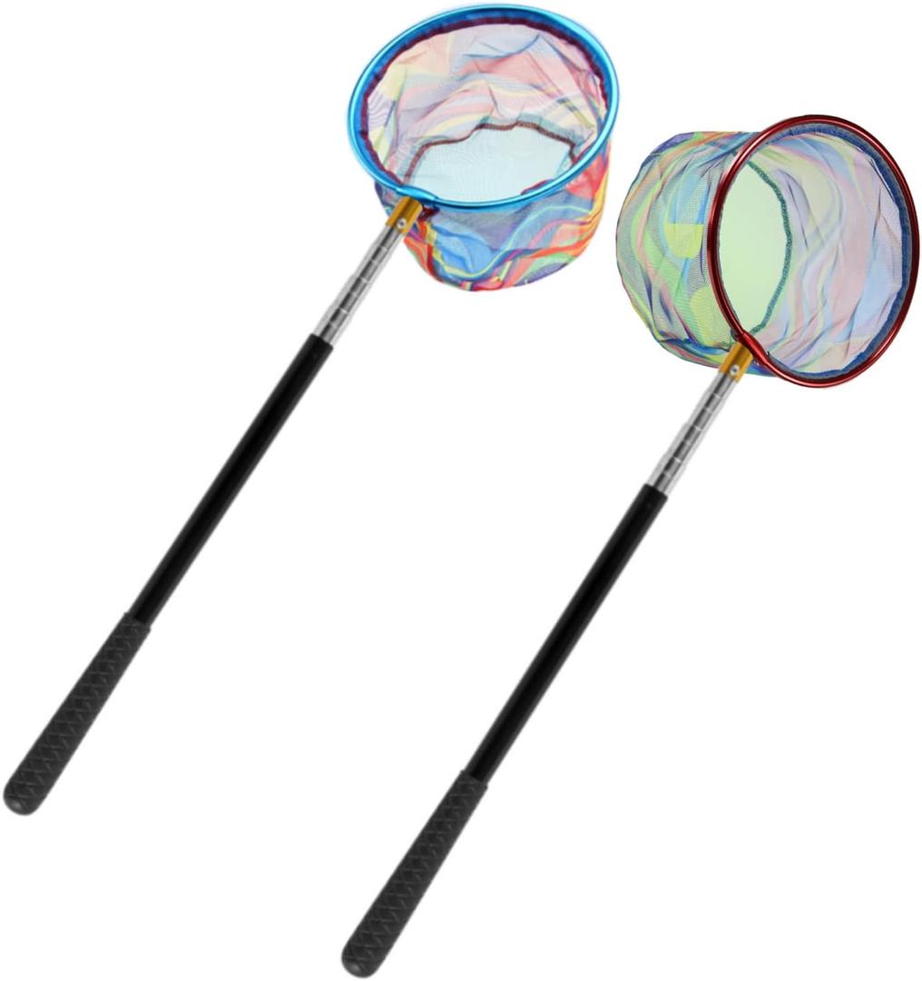 Fishing Net 2 Pack Retractable Lightweight Landing Net with Aluminum Rod Handle Fishing Nets for Youth Catch and Release Butterfly Nets, Small