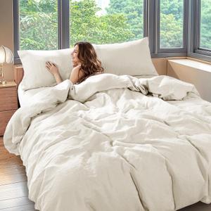 Shilucheng 100% Linen King Duvet Cover Set, Luxury Pure Natural French Flax Linen Duvet Cover with Zipper Closure & Corner Ties, Cooling Breathable Comforter Cover 3 Piece (Creamy White)