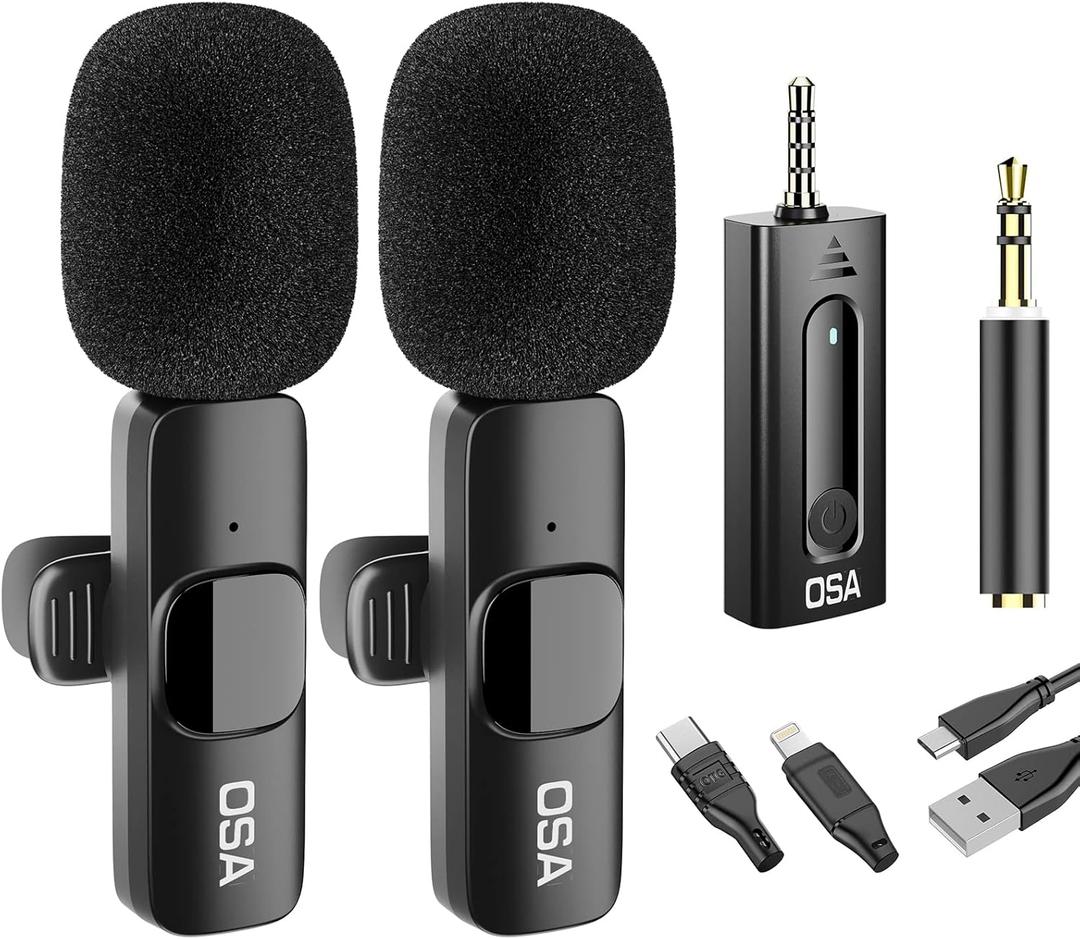 OSA Wireless Lavalier Microphone, Wireless Microphone for iPhone, Android Phone, Camera, Clip-on Plug & Play Auto-sync and Noise Reduction for Video Recording, Interview