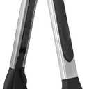 600F Heat Resistant Kitchen Tongs: U-Taste 9 inch Silicone Cooking Tong with Firm Sealed Non Stick Rubber Tips & Silicon Coated 18/8 Stainless Steel Handle & Smooth Locking for Serving Salad (Black)