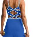 ReachMe Womens Tennis Dress Athletic Dresses with Built in Shorts and Bra Summer Workout Romper Trendy Golf Outfits (Blue, M)